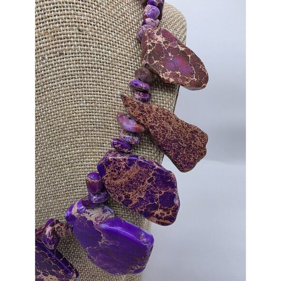Purple‎ Sea Sediment Imperial Jasper Necklace Handmade Slabs Chips 18" Statement - Picture 4 of 11